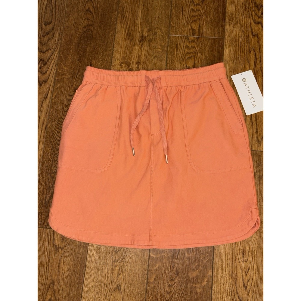 Athleta Farallon Skirt Orange Coral Drawstring Elastic Waist Mini NWT Size S